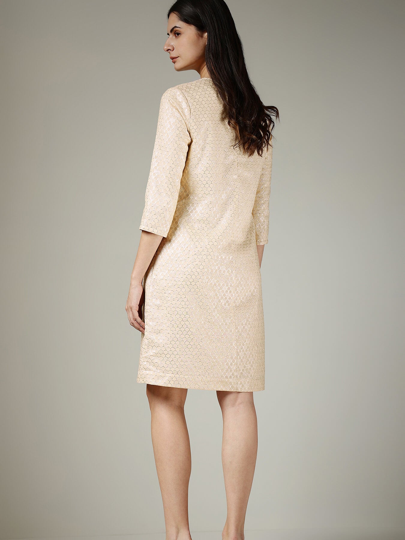 Brocade A-Line Dress - Beige