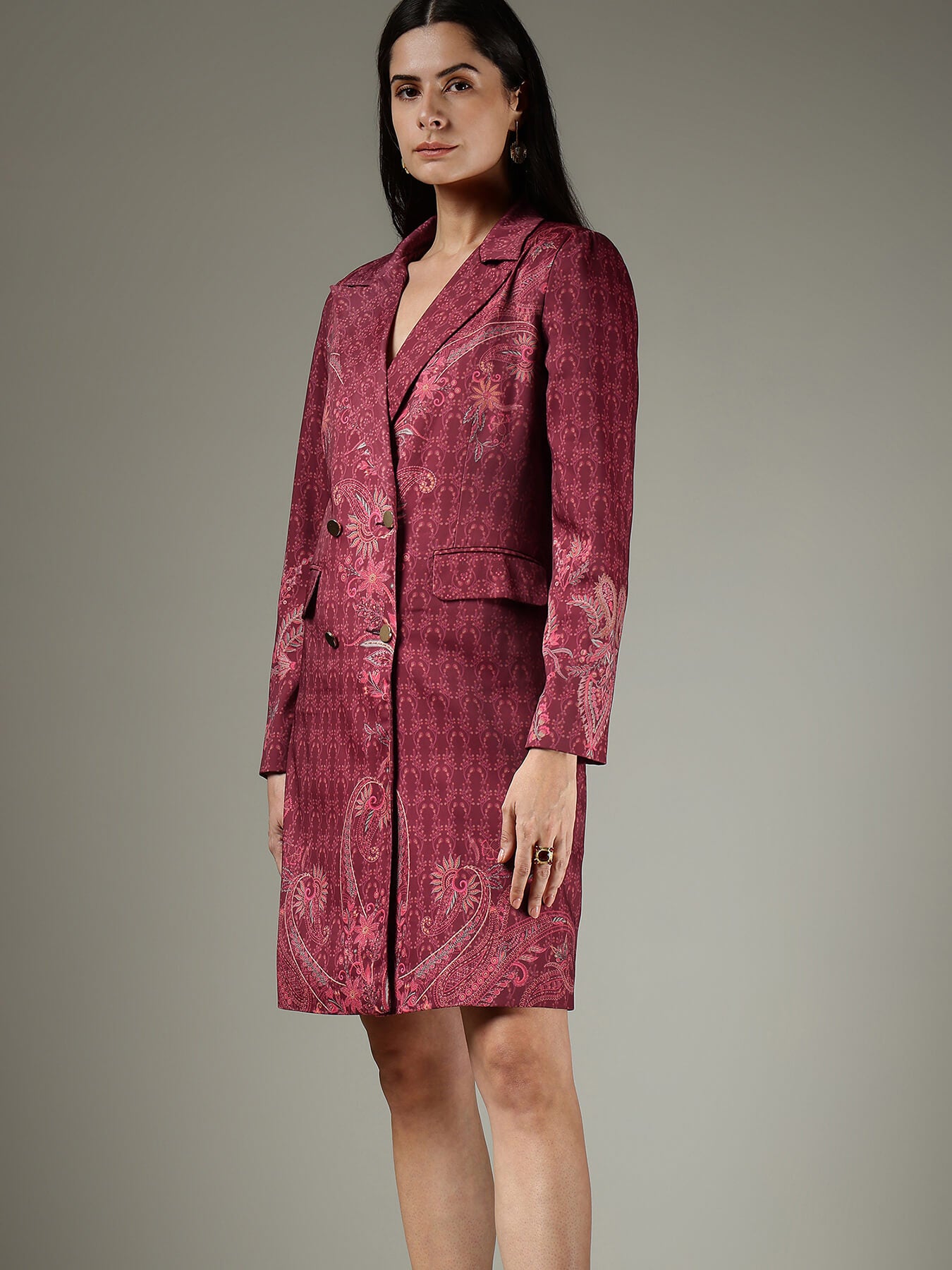 Satin Blazer Dress - Burgundy