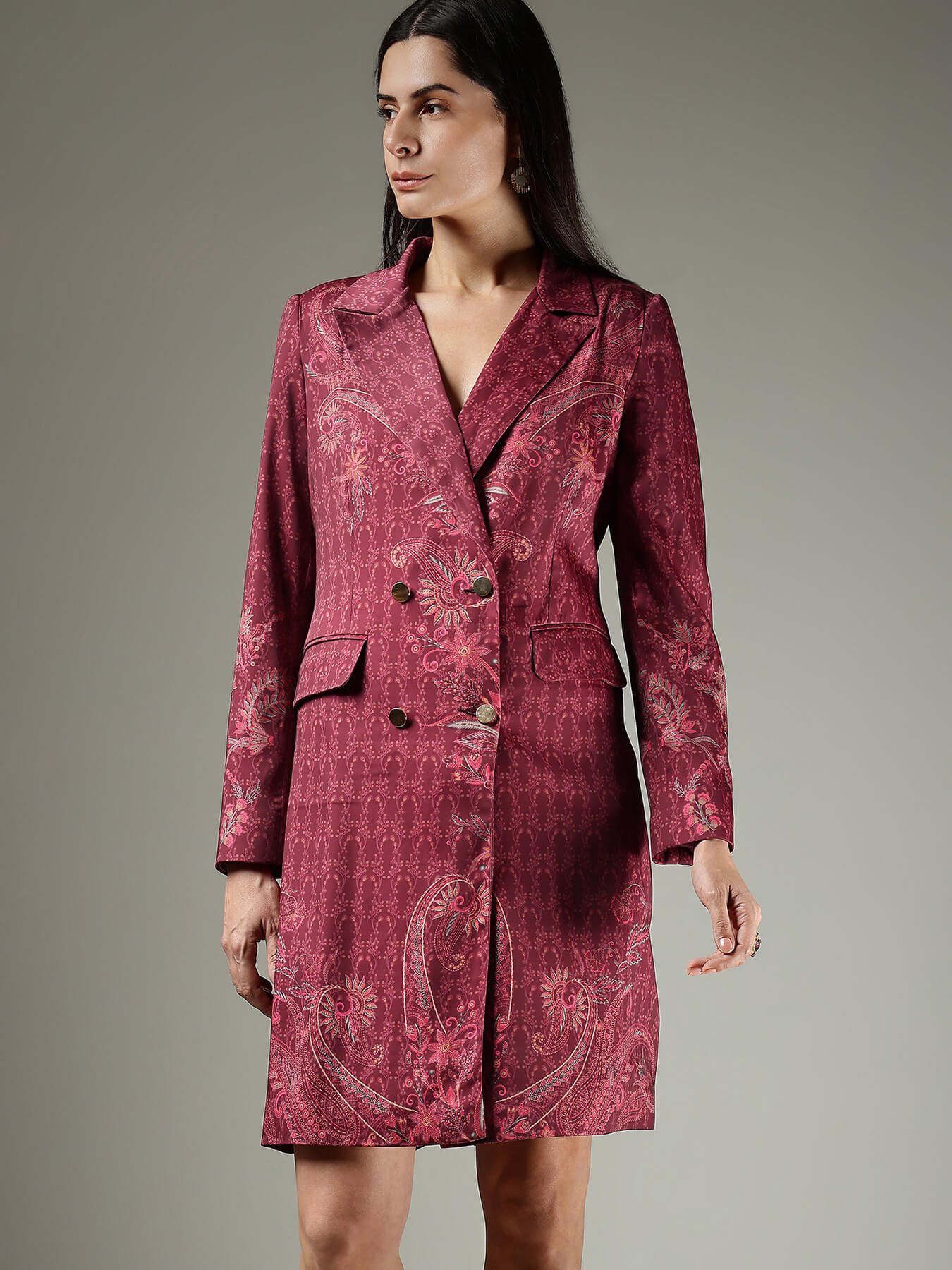 Satin Blazer Dress - Burgundy