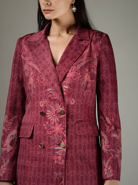 Satin Blazer Dress - Burgundy