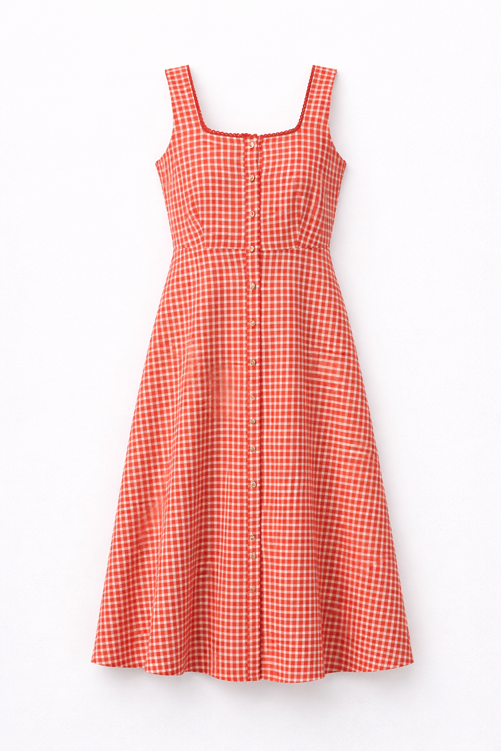 Cotton Fit & Flare Gingham Dress - Rust