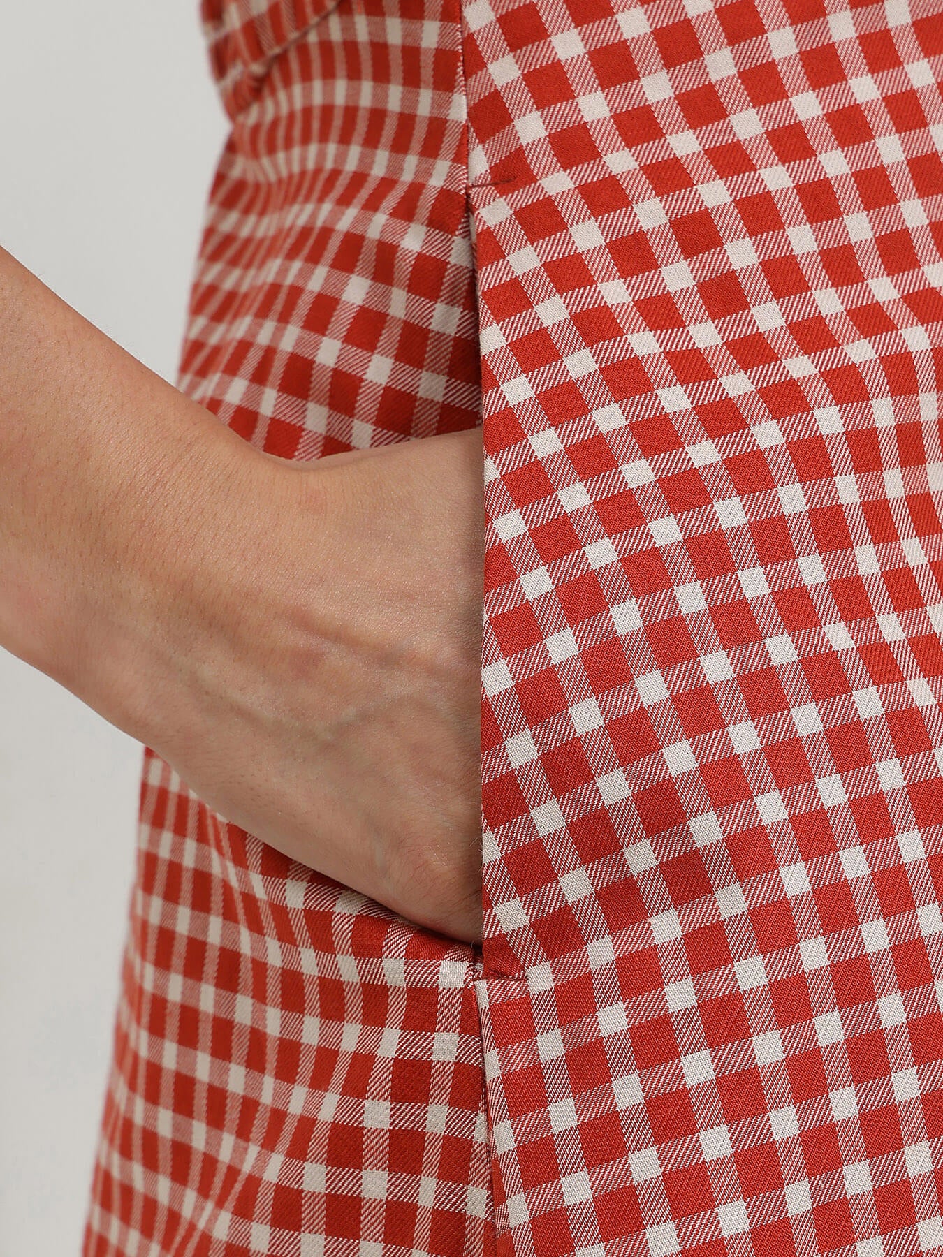 Cotton Fit & Flare Gingham Dress - Rust