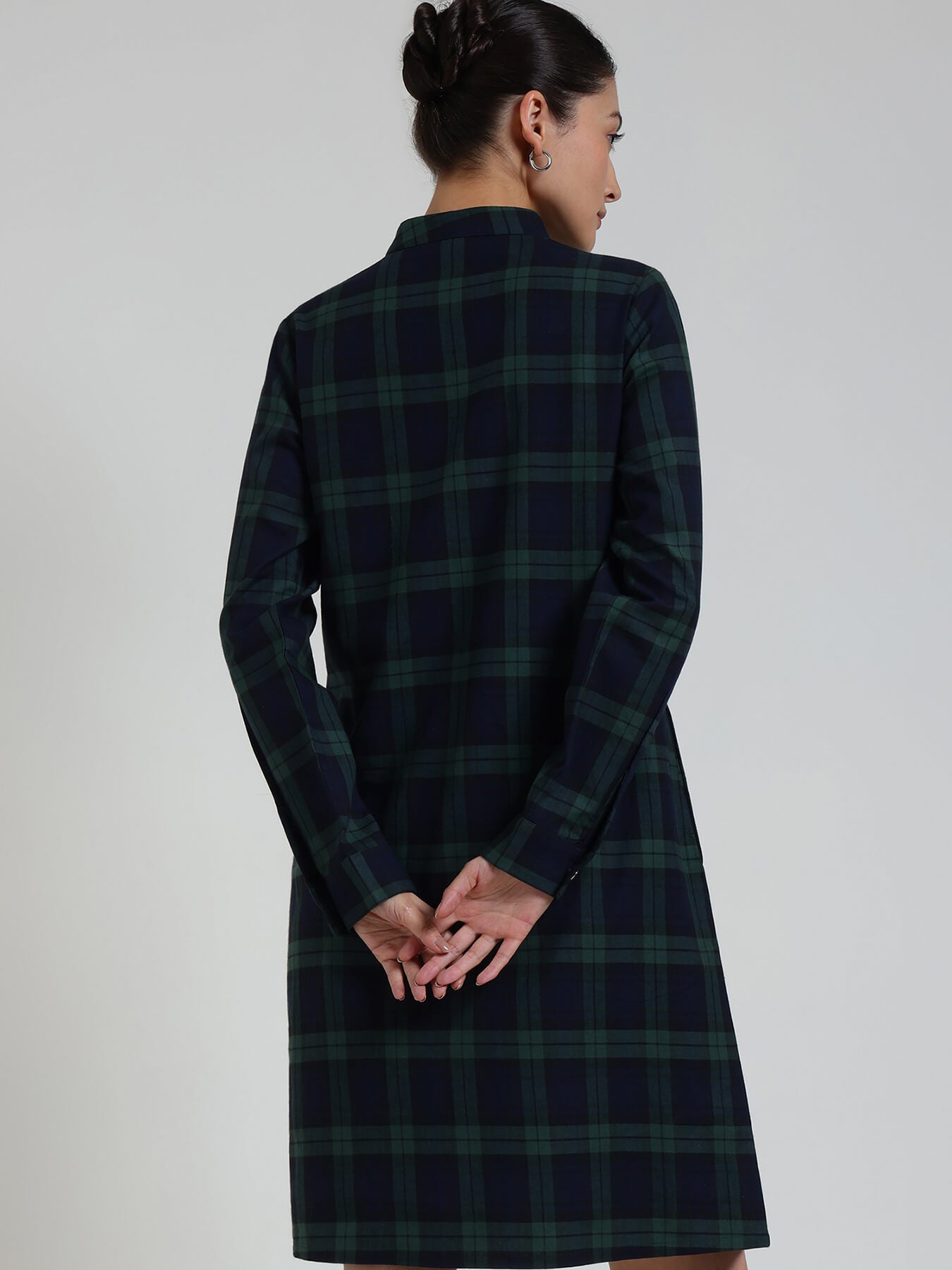 Cotton Checkered Shift Dress - Blue