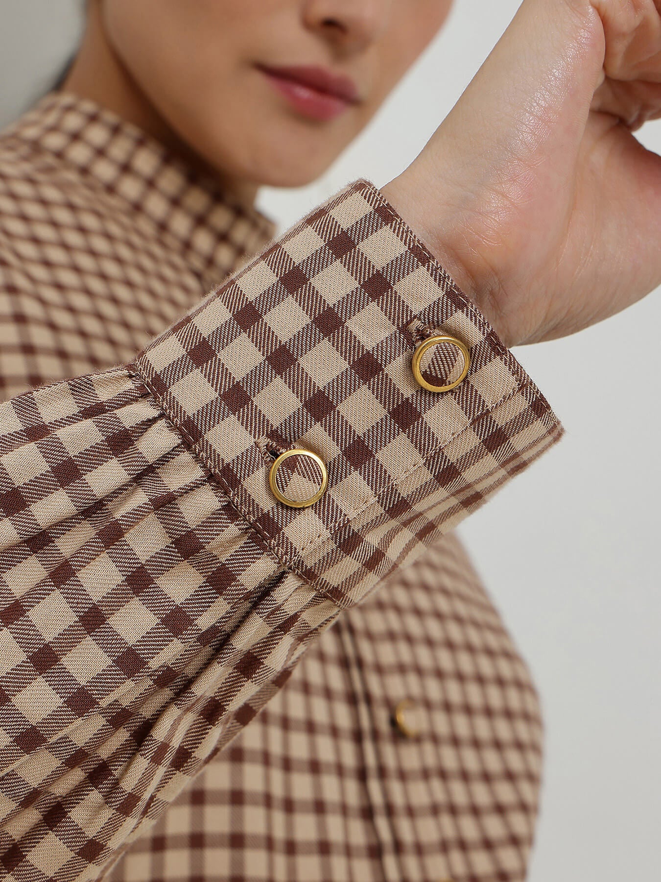 Cotton Fit & Flare Gingham Dress - Brown