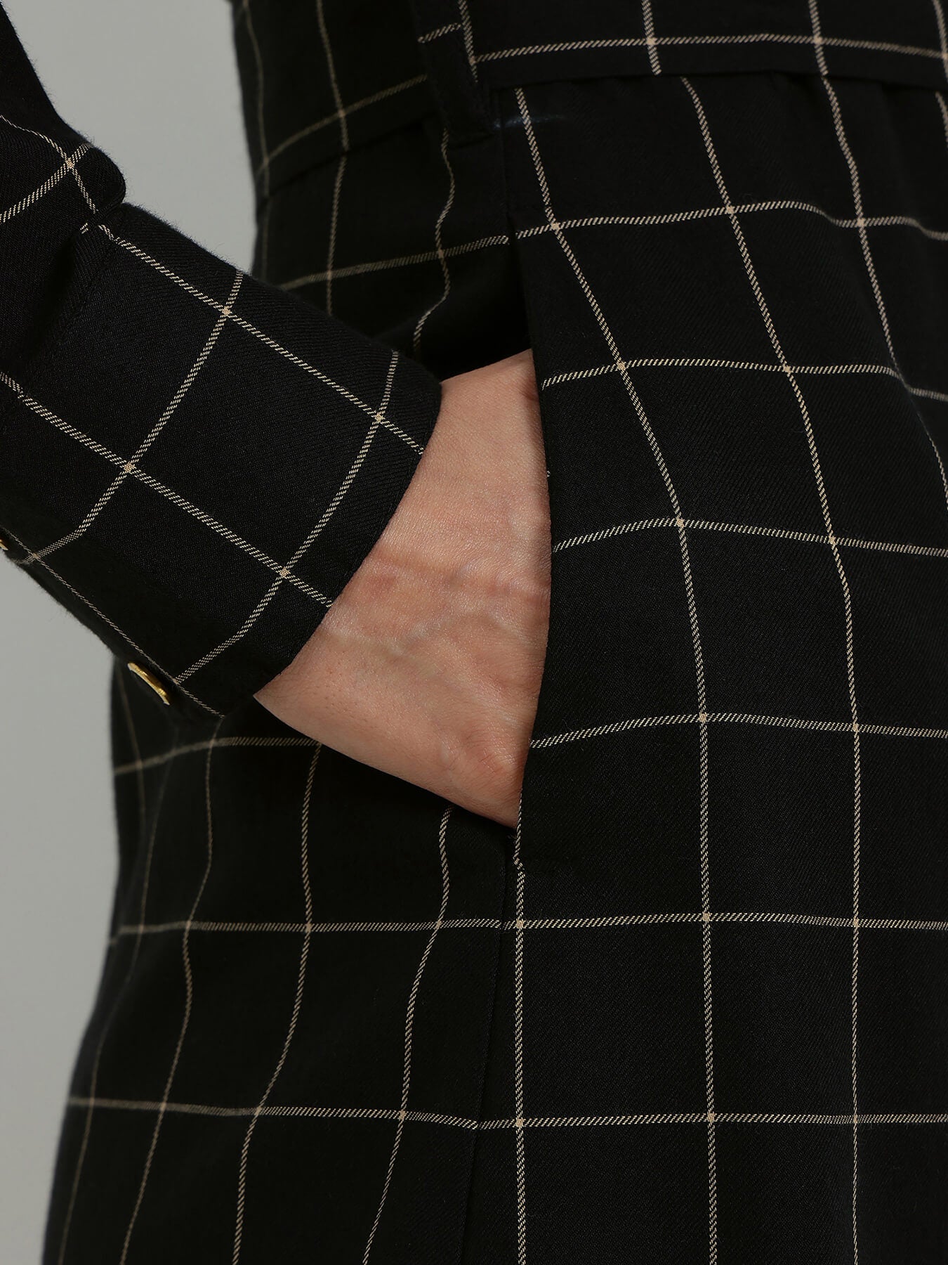 Cotton Plaid Shirt Dress - Black