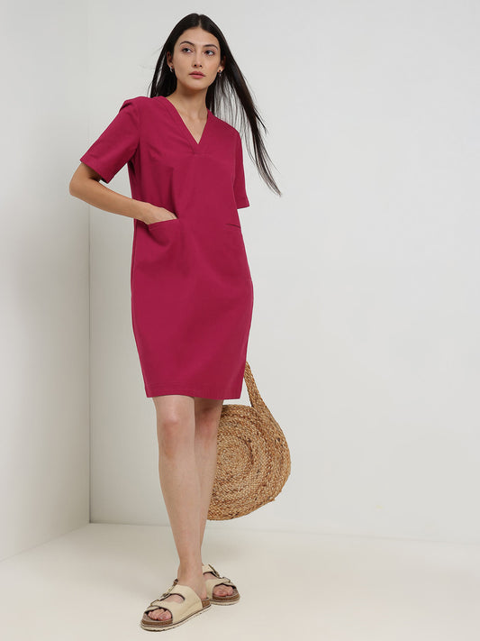 Cotton Shift Dress - Red