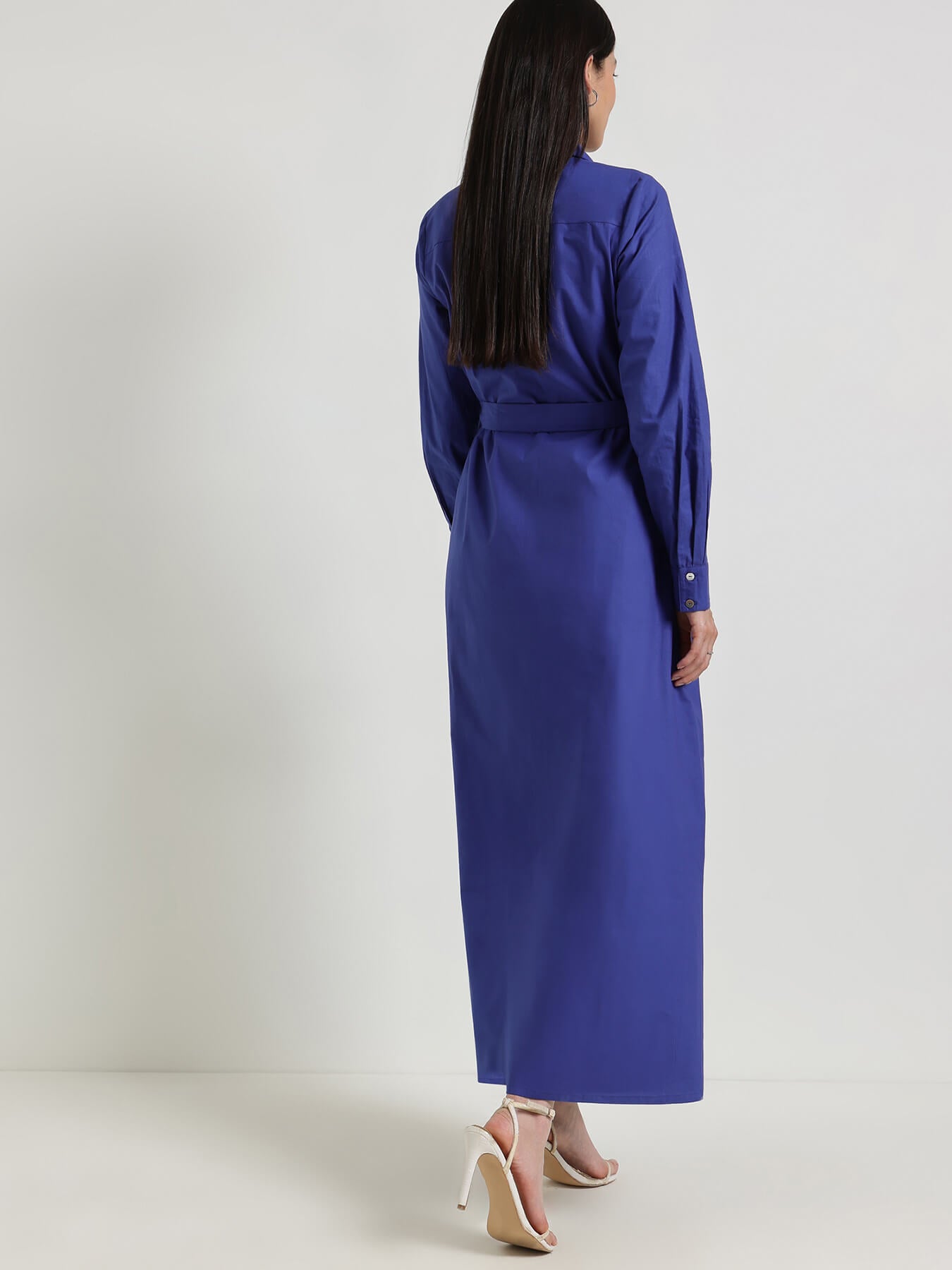 Cotton A-Line Buttondown Maxi Dress - Blue