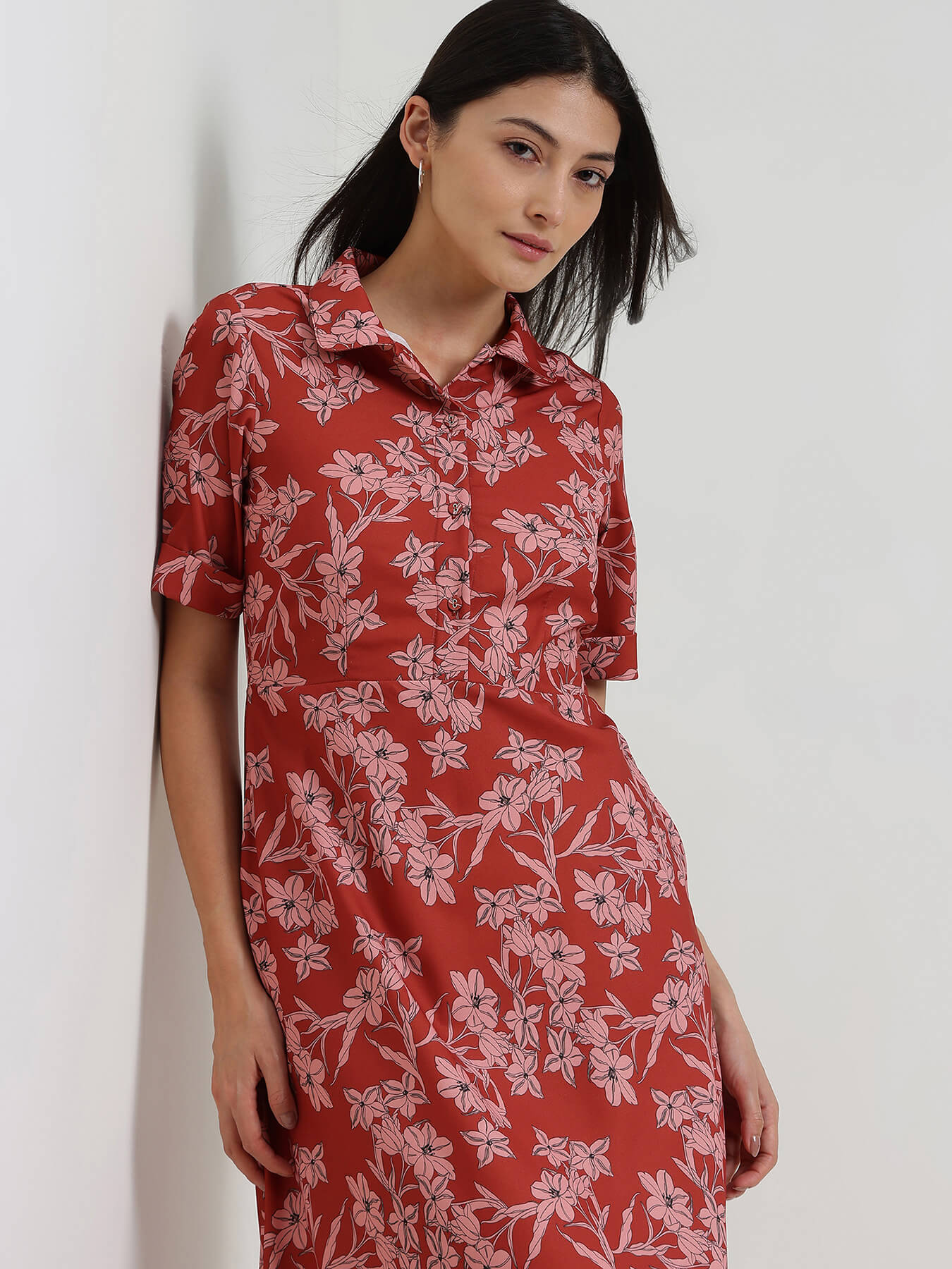 Floral Fit & Flare Maxi Dress - Red