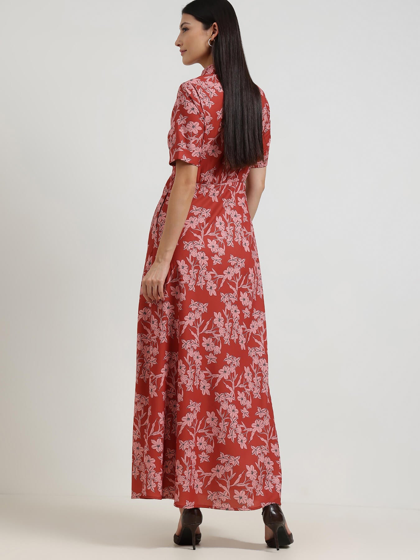 Floral Fit & Flare Maxi Dress - Red