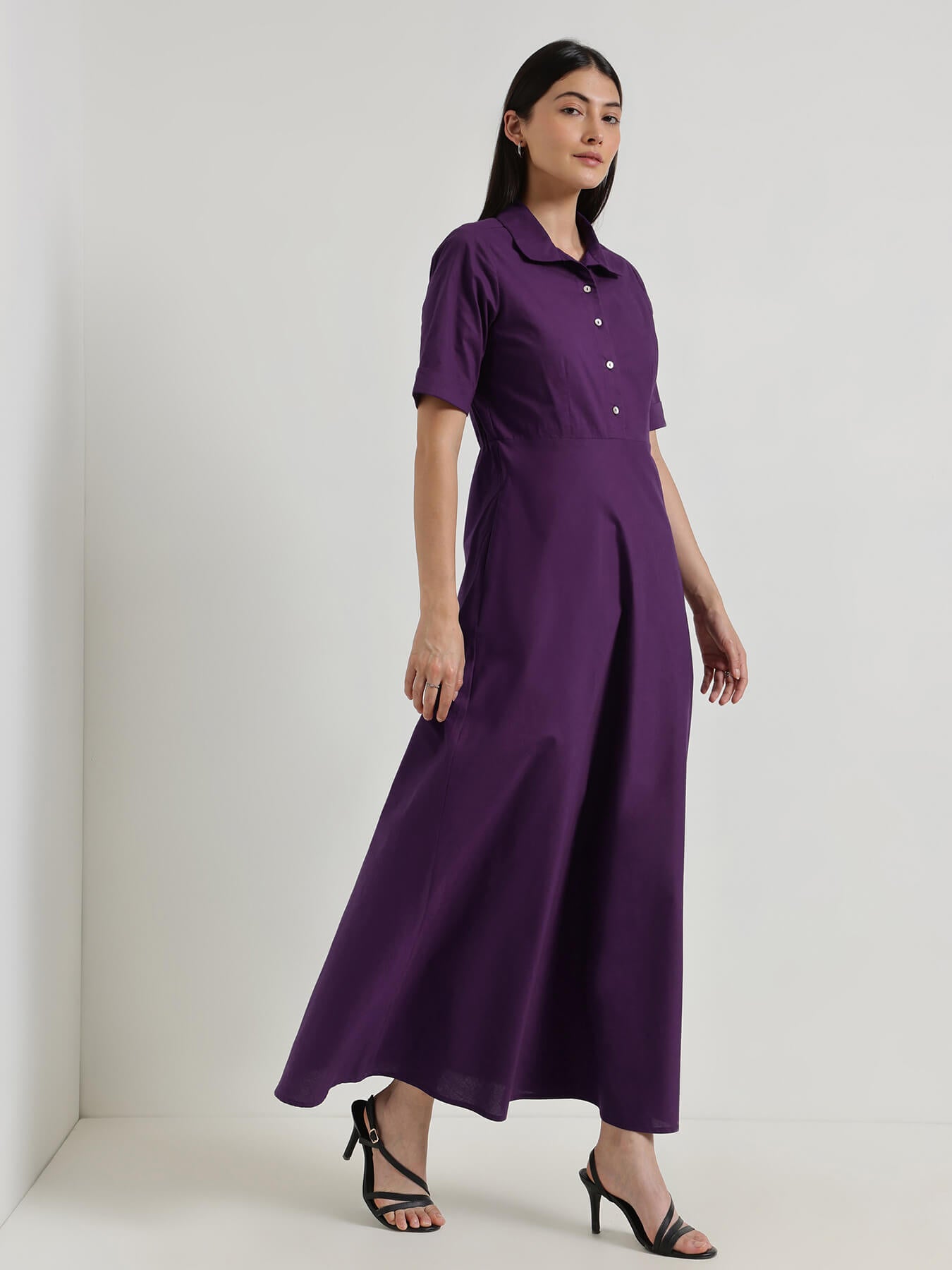 Cotton Fit & Flare Maxi Dress - Purple