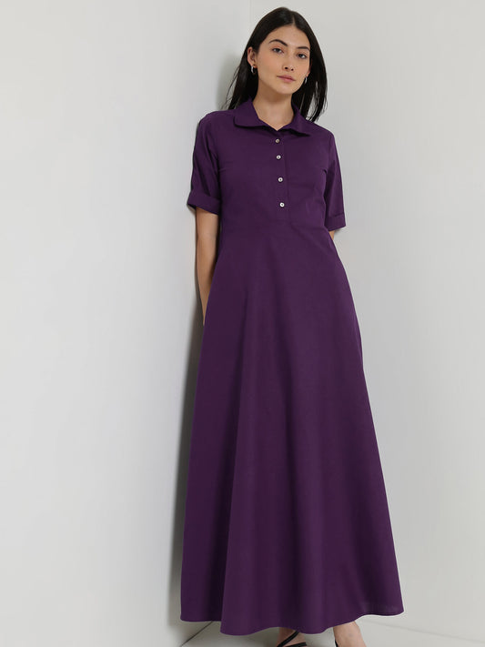 Cotton Fit & Flare Maxi Dress - Purple