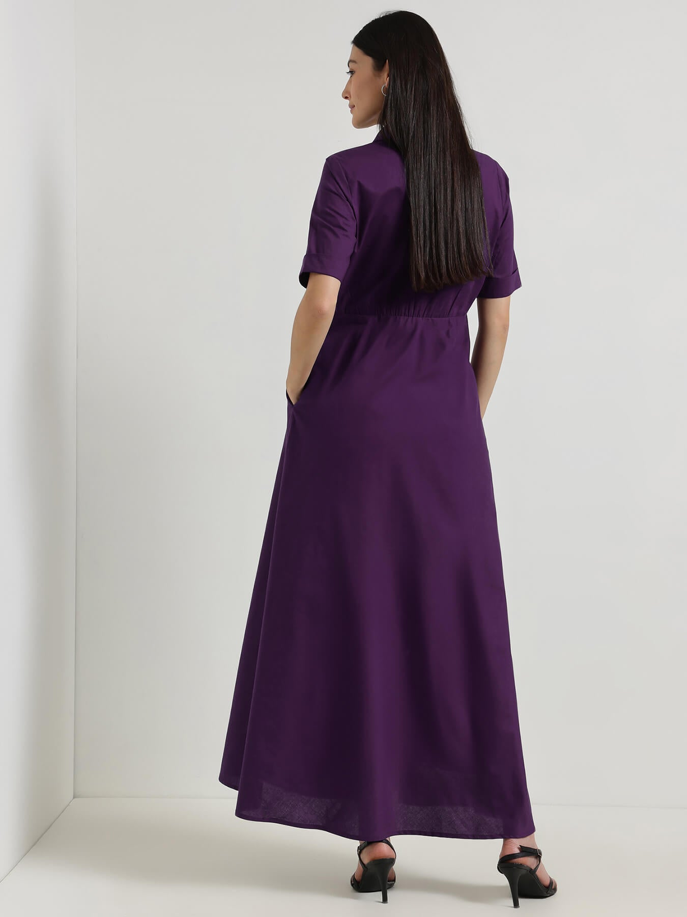 Cotton Fit & Flare Maxi Dress - Purple
