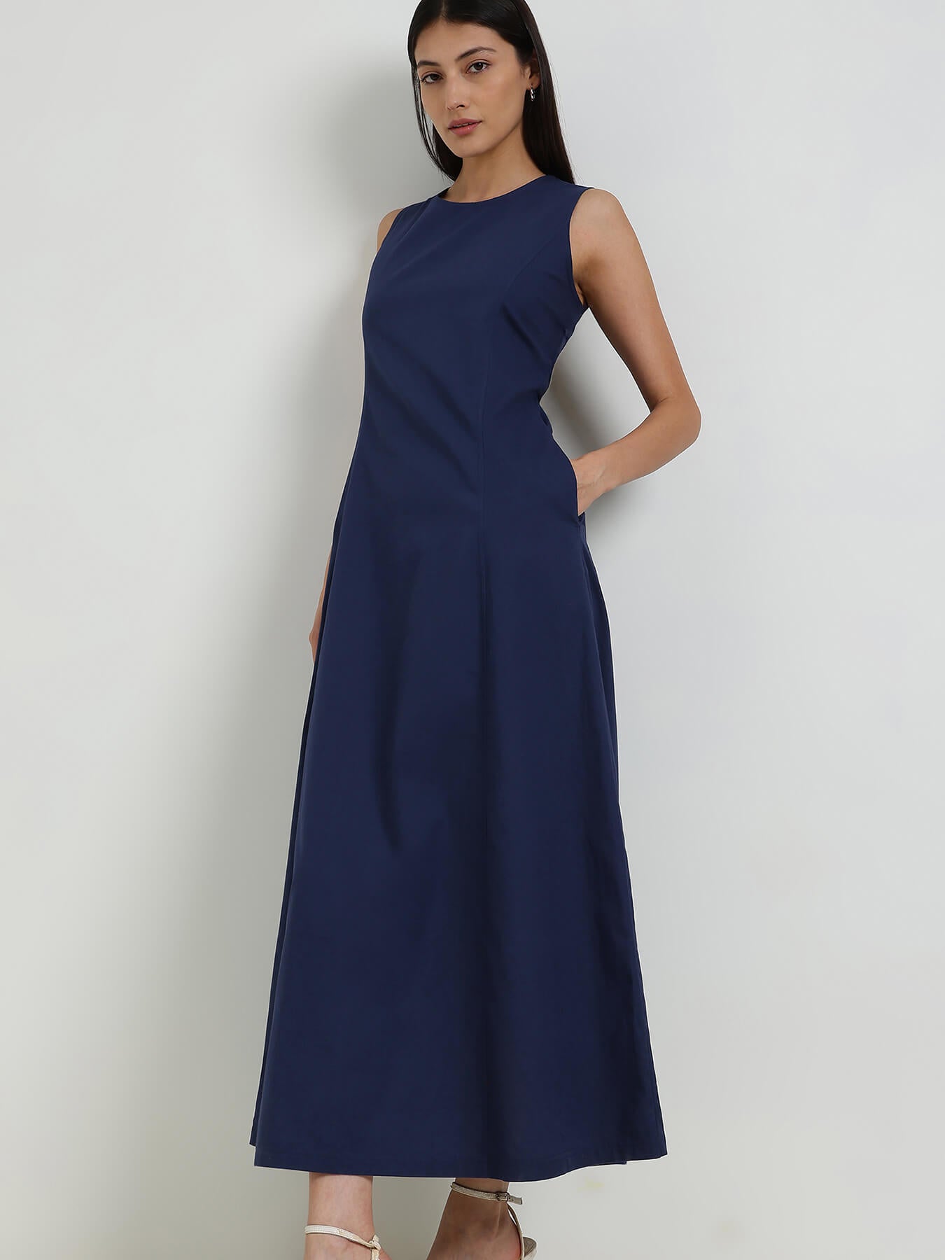 A-Line Maxi Dress - Navy Blue