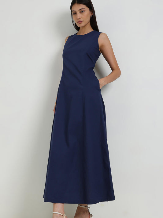 A-Line Maxi Dress - Navy Blue