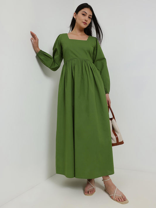 Fit & Flare Maxi Dress - Green