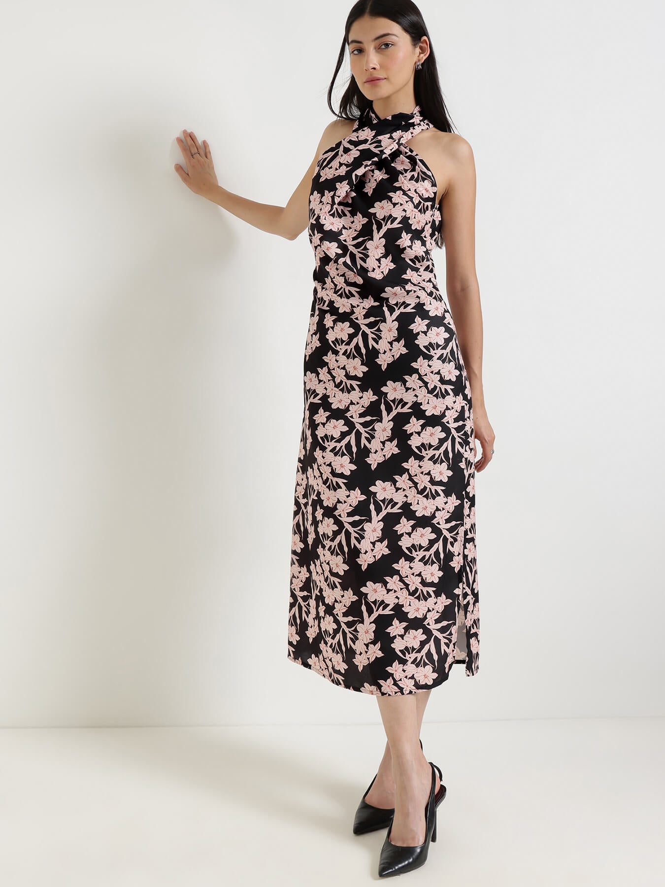 Floral Midi Dress - Black