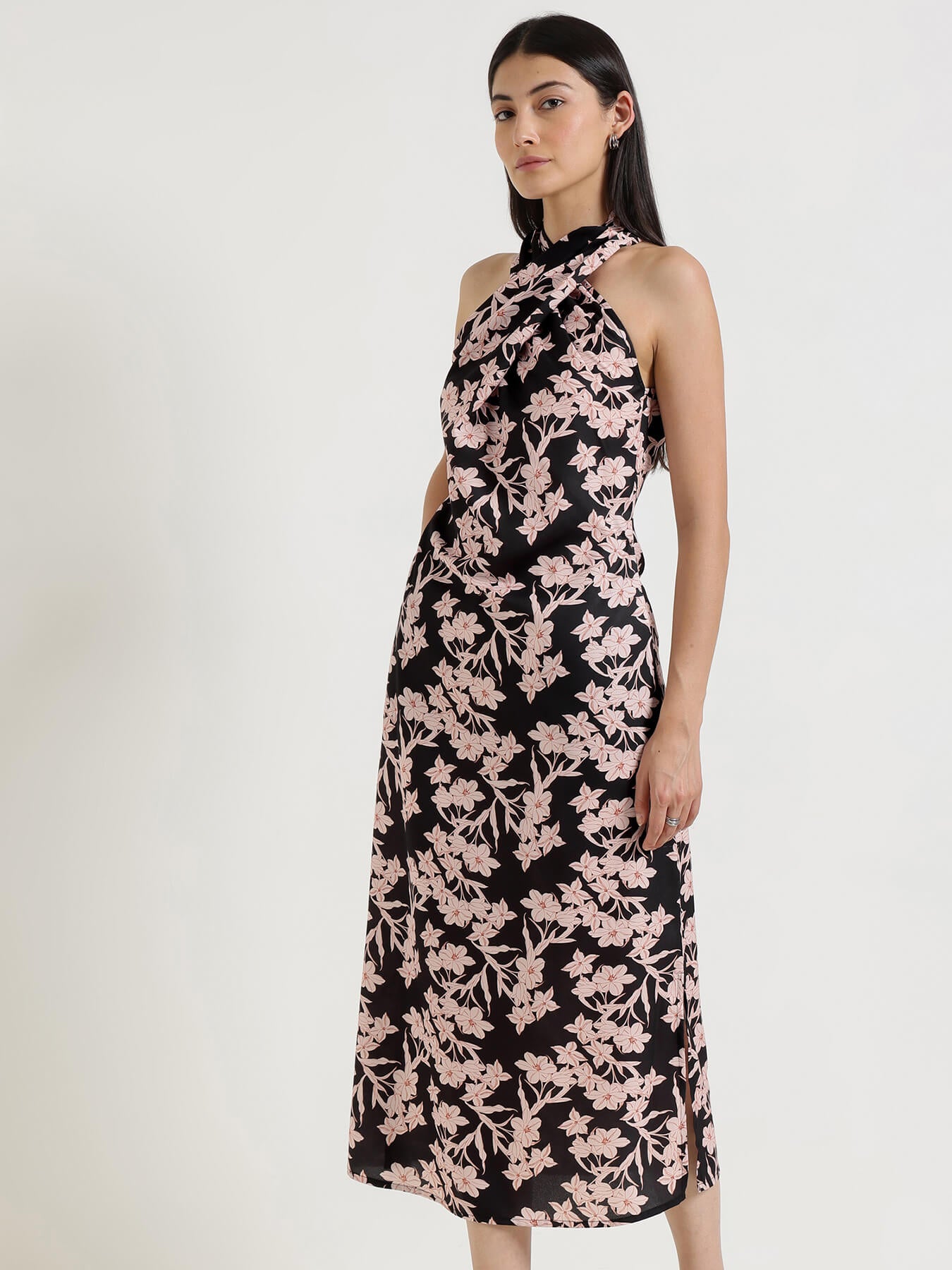 Floral Midi Dress - Black