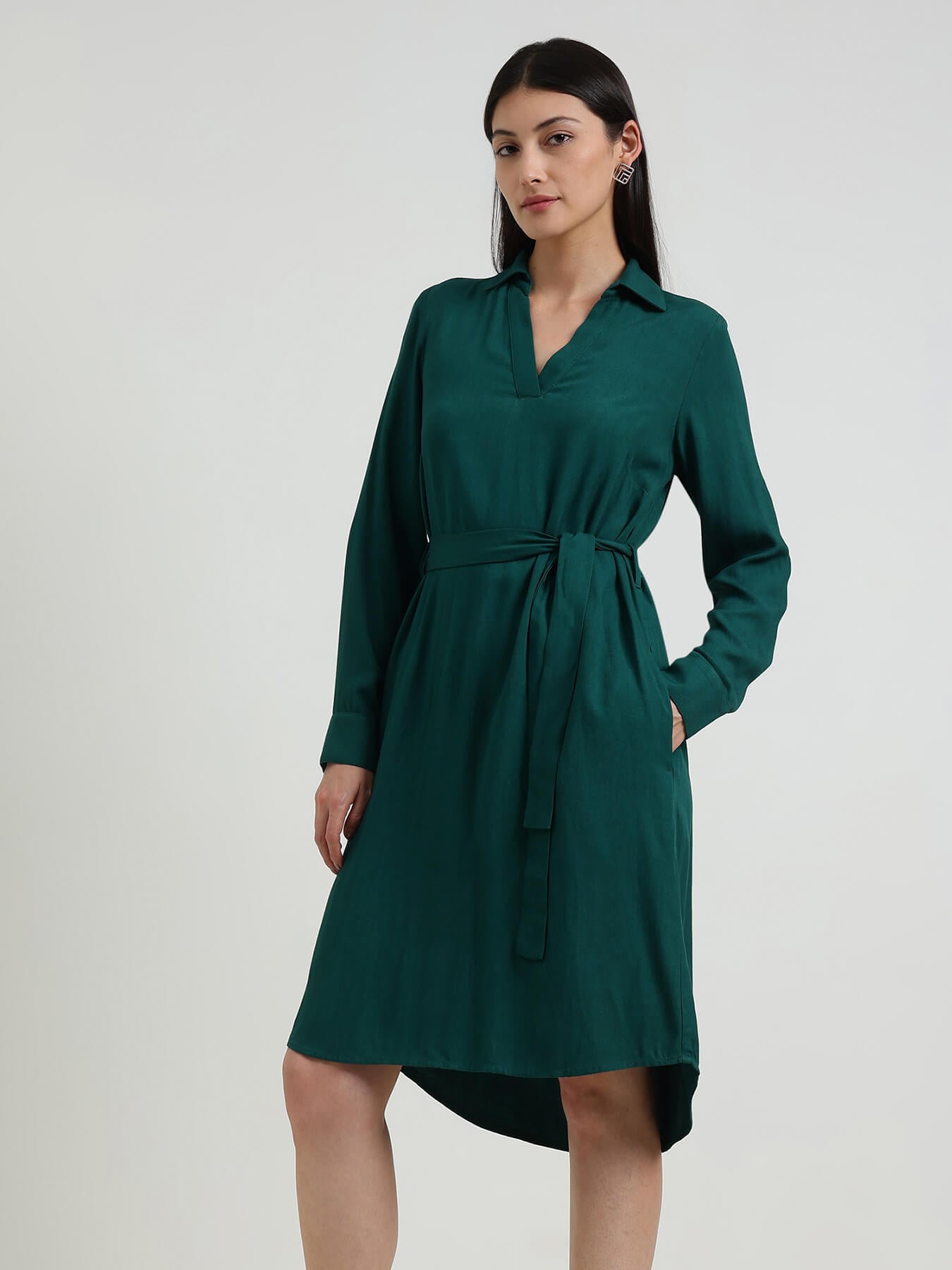 High Low A-Line Dress- Bottle Green