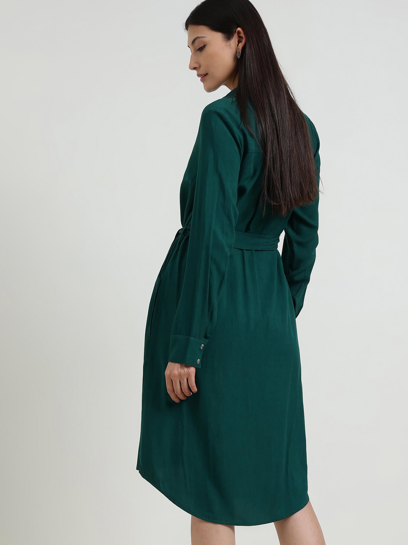 High Low A-Line Dress- Bottle Green