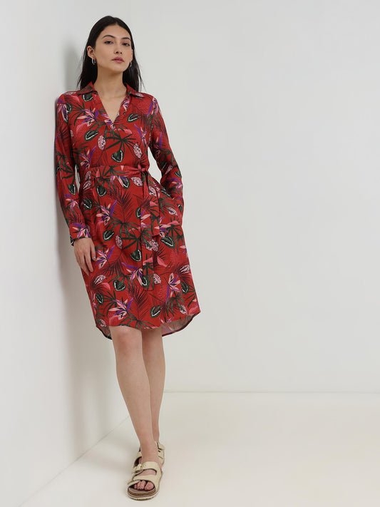 Floral A-Line Dress- Rust
