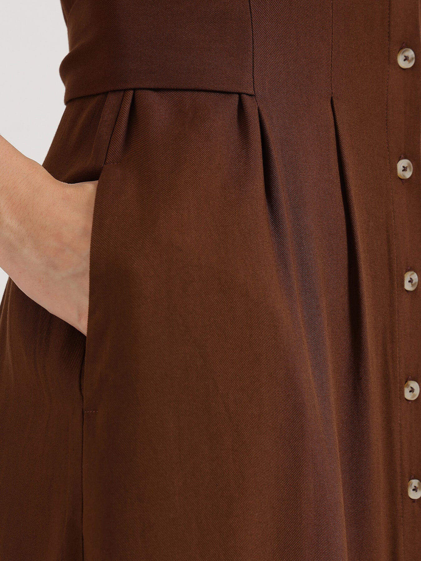 Fit & Flare Buttondown Maxi Dress - Brown