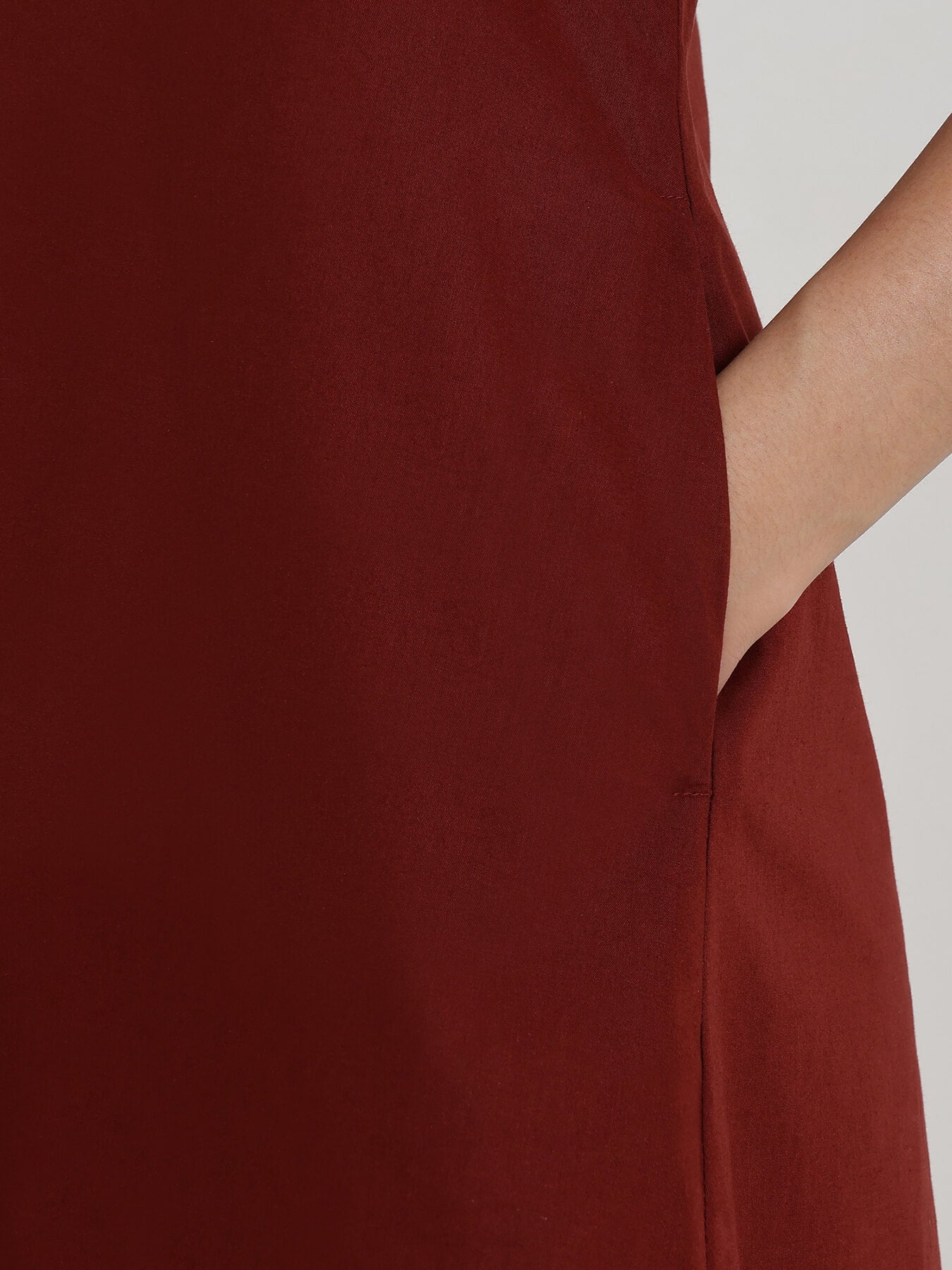 Cotton Fit & Flare Midi Dress - Maroon