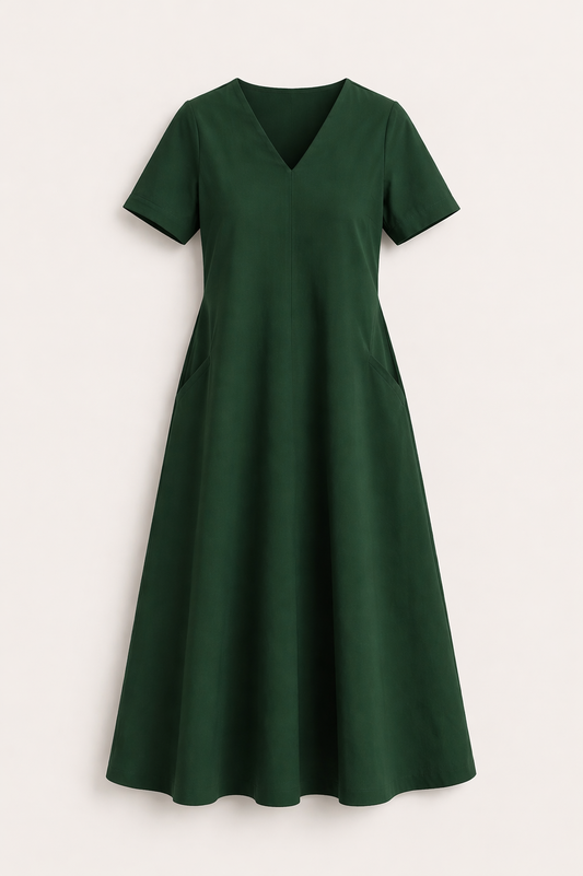 Cotton Fit & Flare Midi Dress - Green