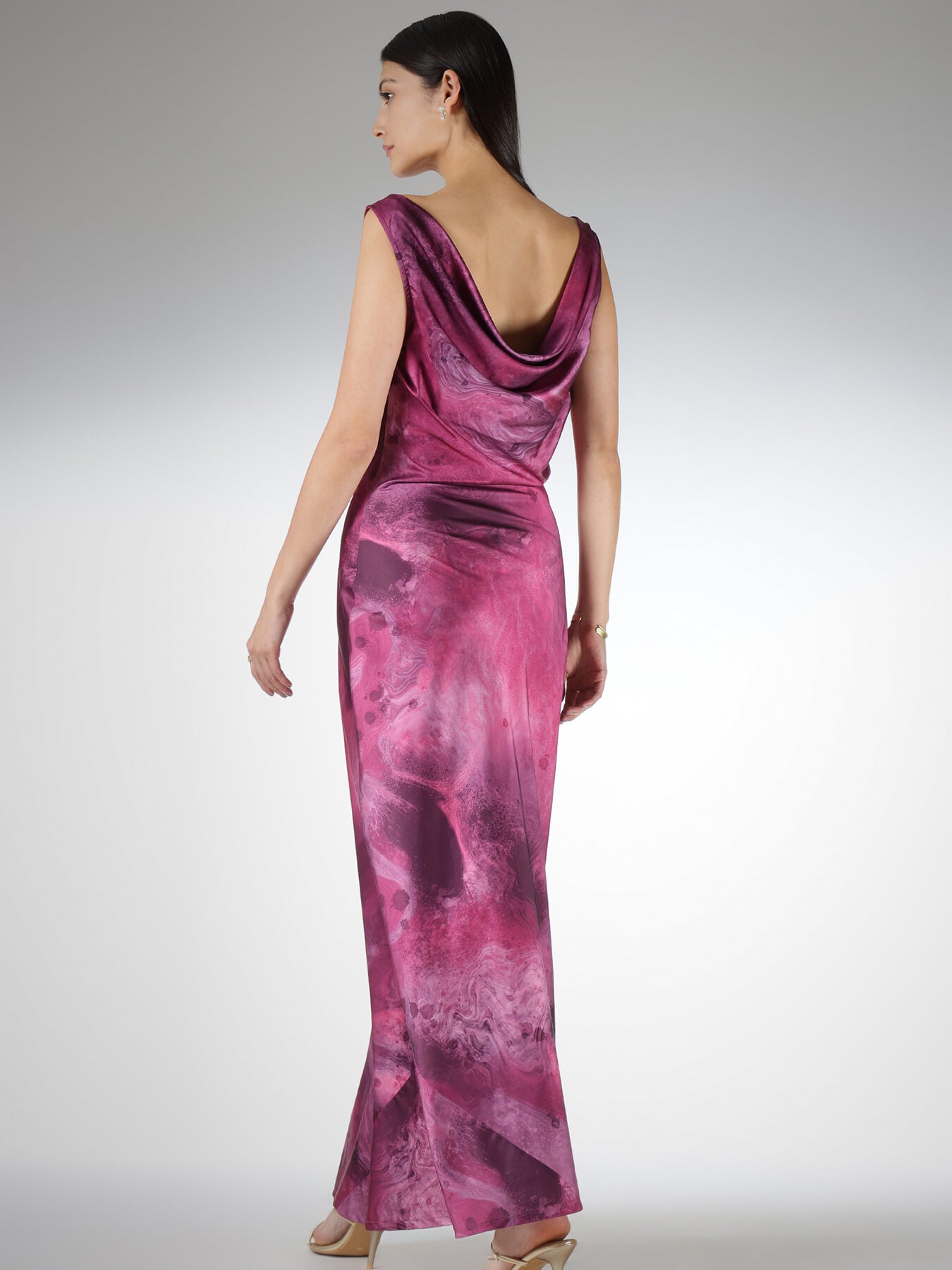 Satin Marble Print Maxi Dress - Pink