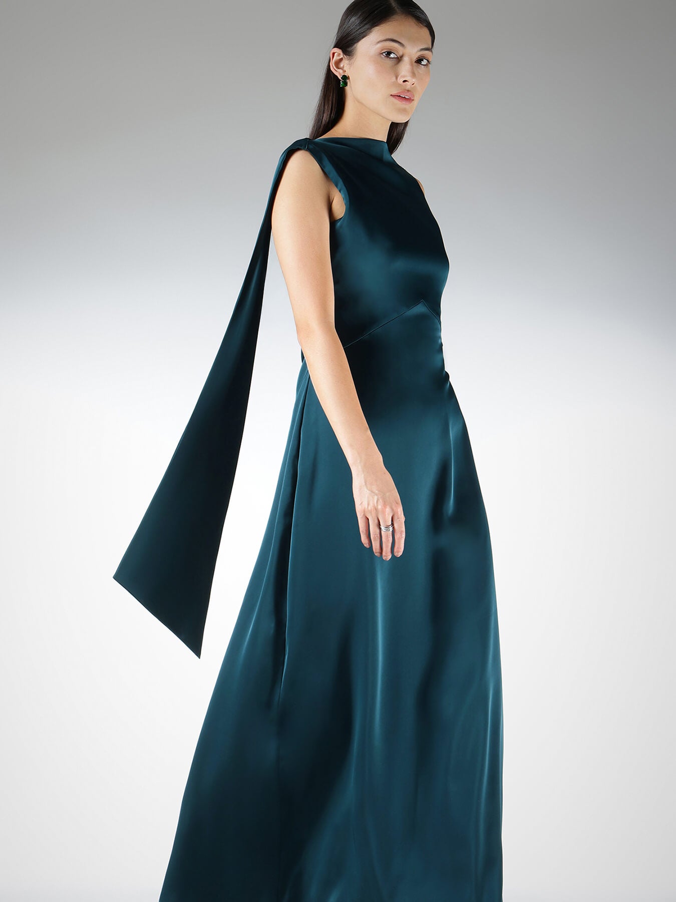 Satin High Neck Maxi Dress - Teal