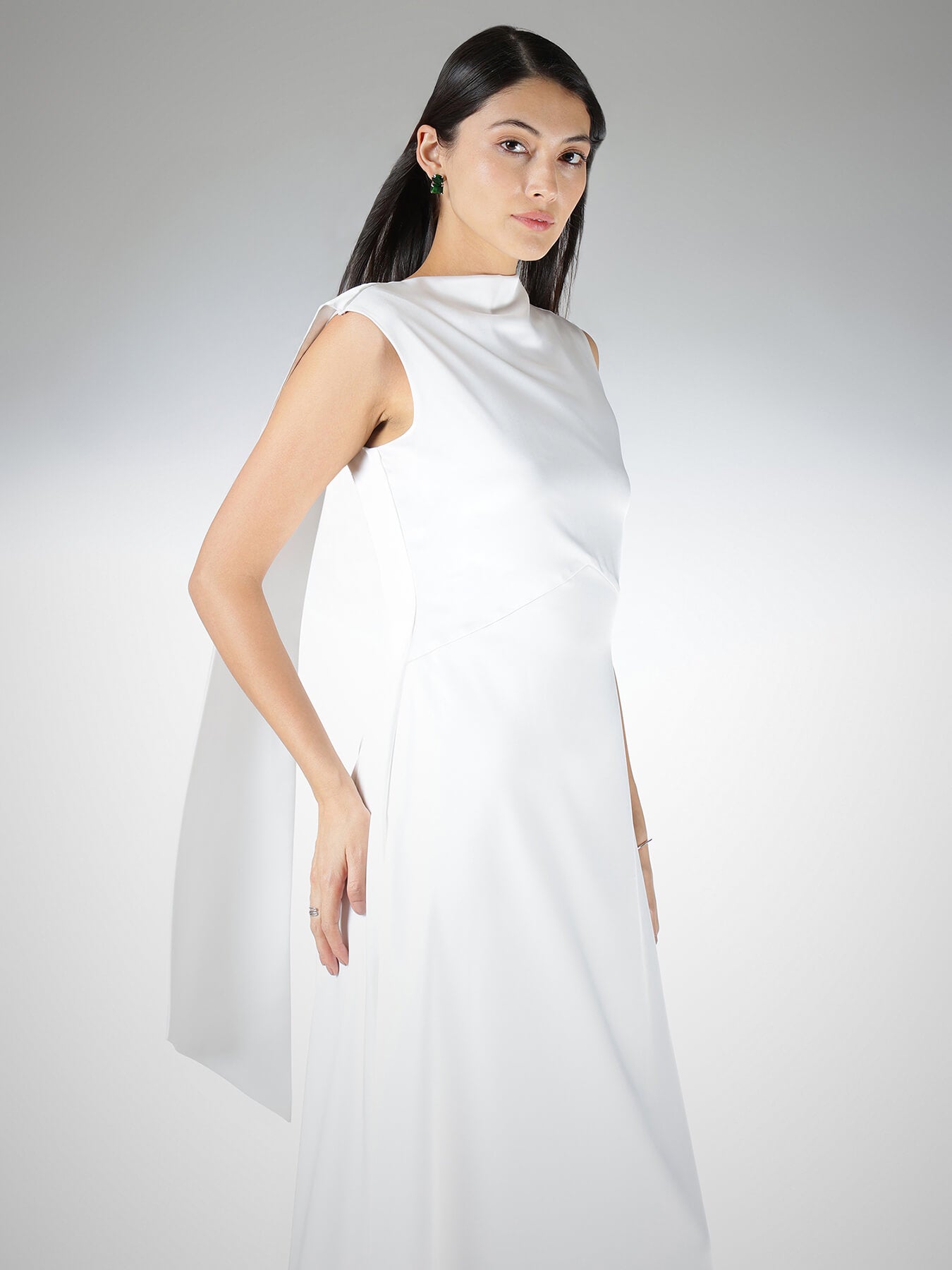 Satin High Neck Maxi Dress - White