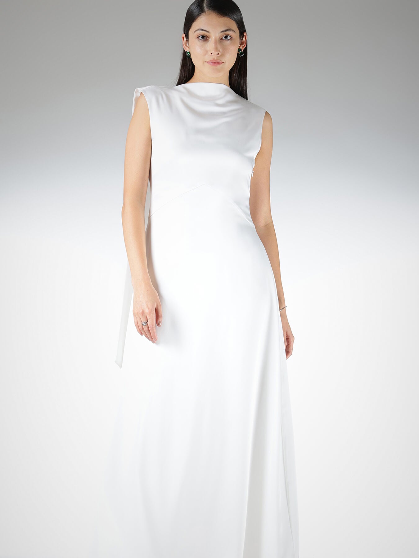 Satin High Neck Maxi Dress - White
