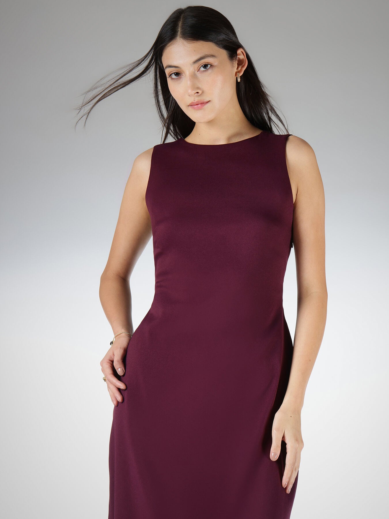 Draped Back A-Line Dress - Wine