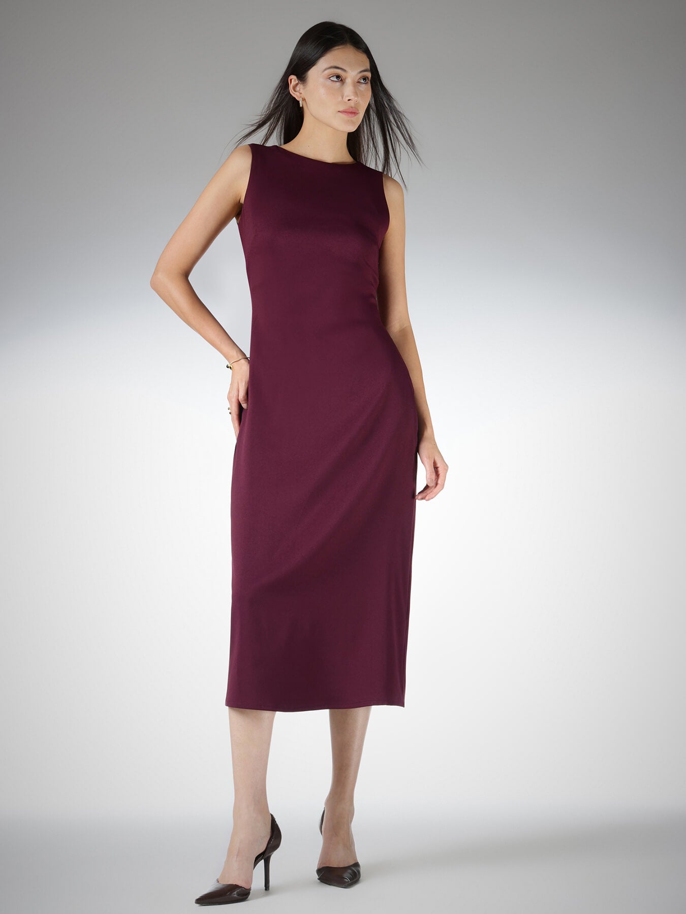 Draped Back A-Line Dress - Wine
