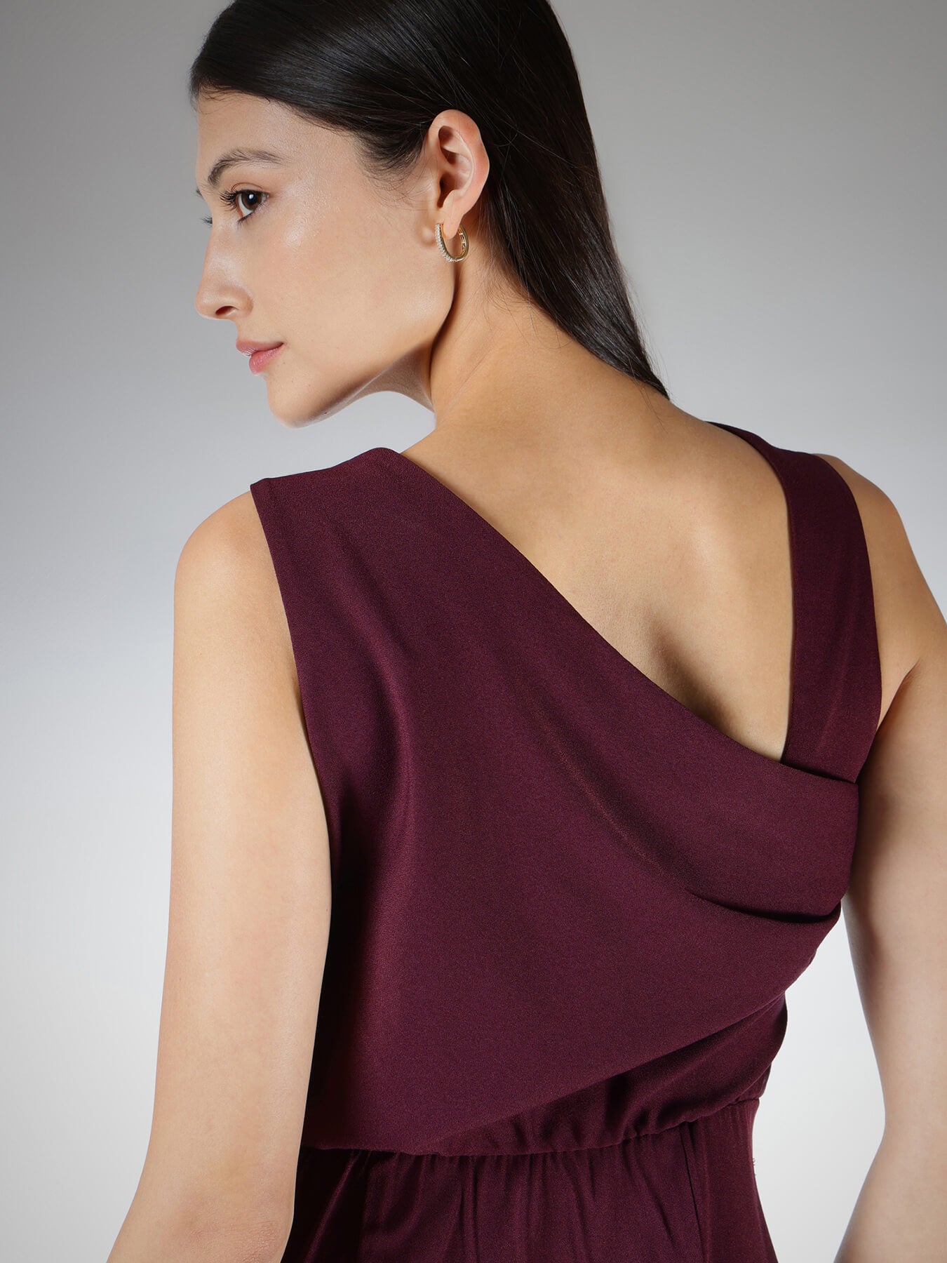Draped Back A-Line Dress - Wine