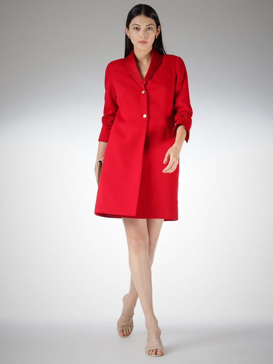 Satin Blazer Dress - Red