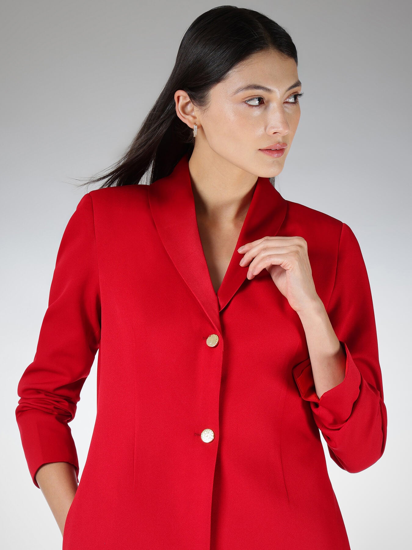 Satin Blazer Dress - Red