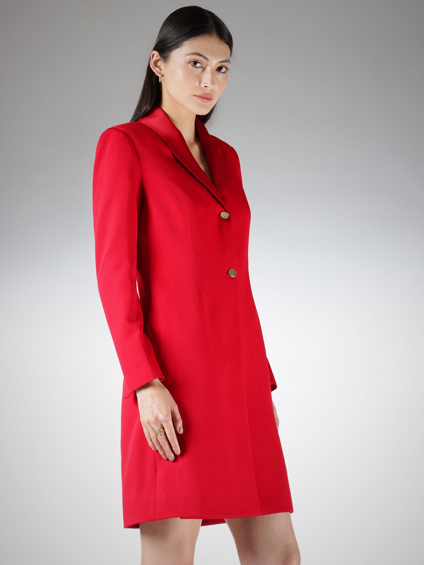 Satin Blazer Dress - Red