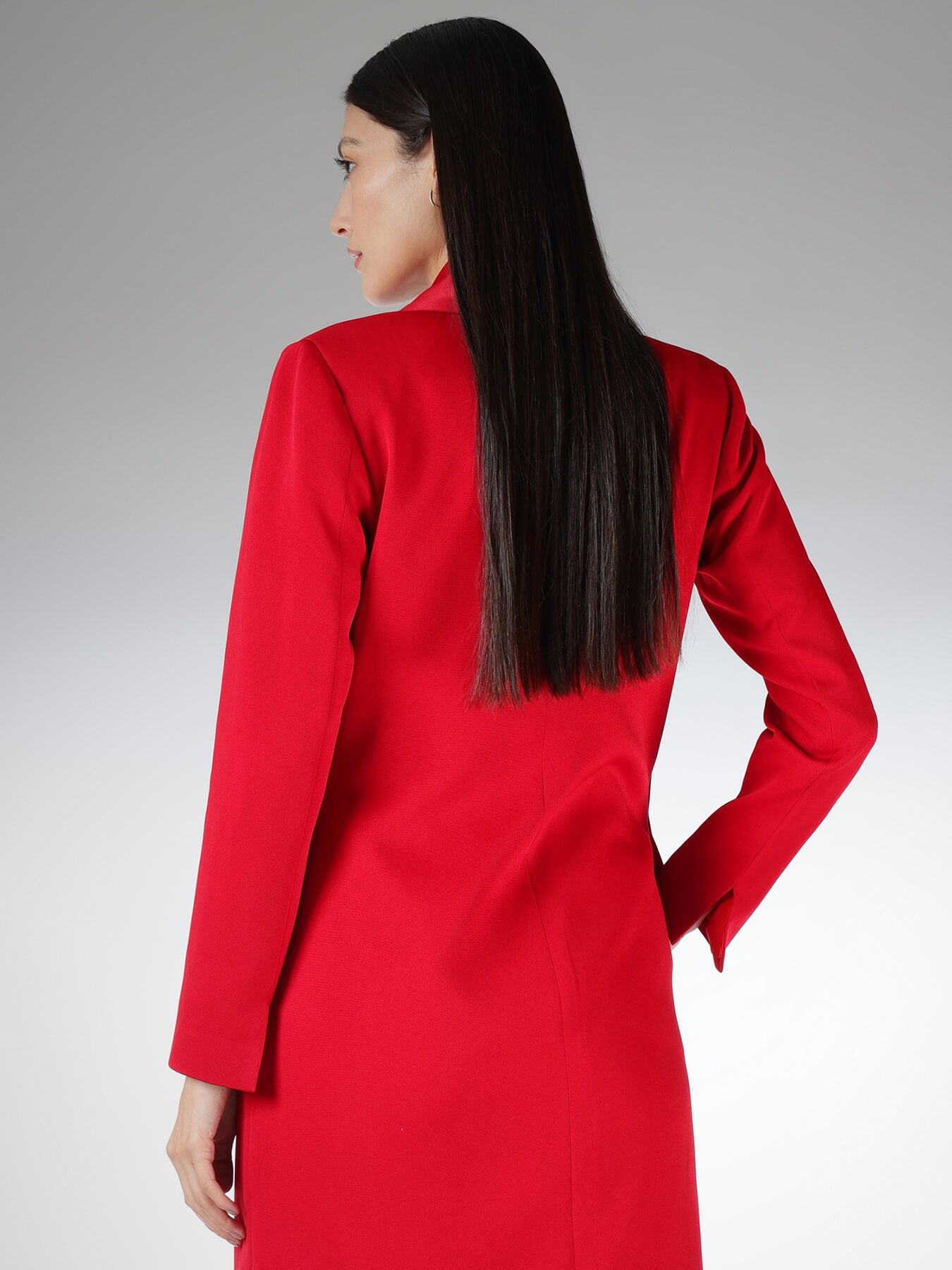 Satin Blazer Dress - Red