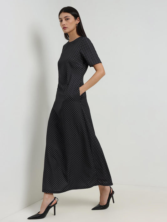 Polka Dot A-Line Maxi dress - Black