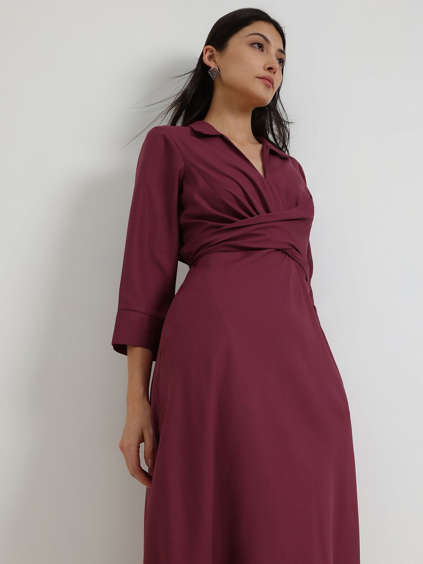 Flare & Fit Midi Dress - Wine