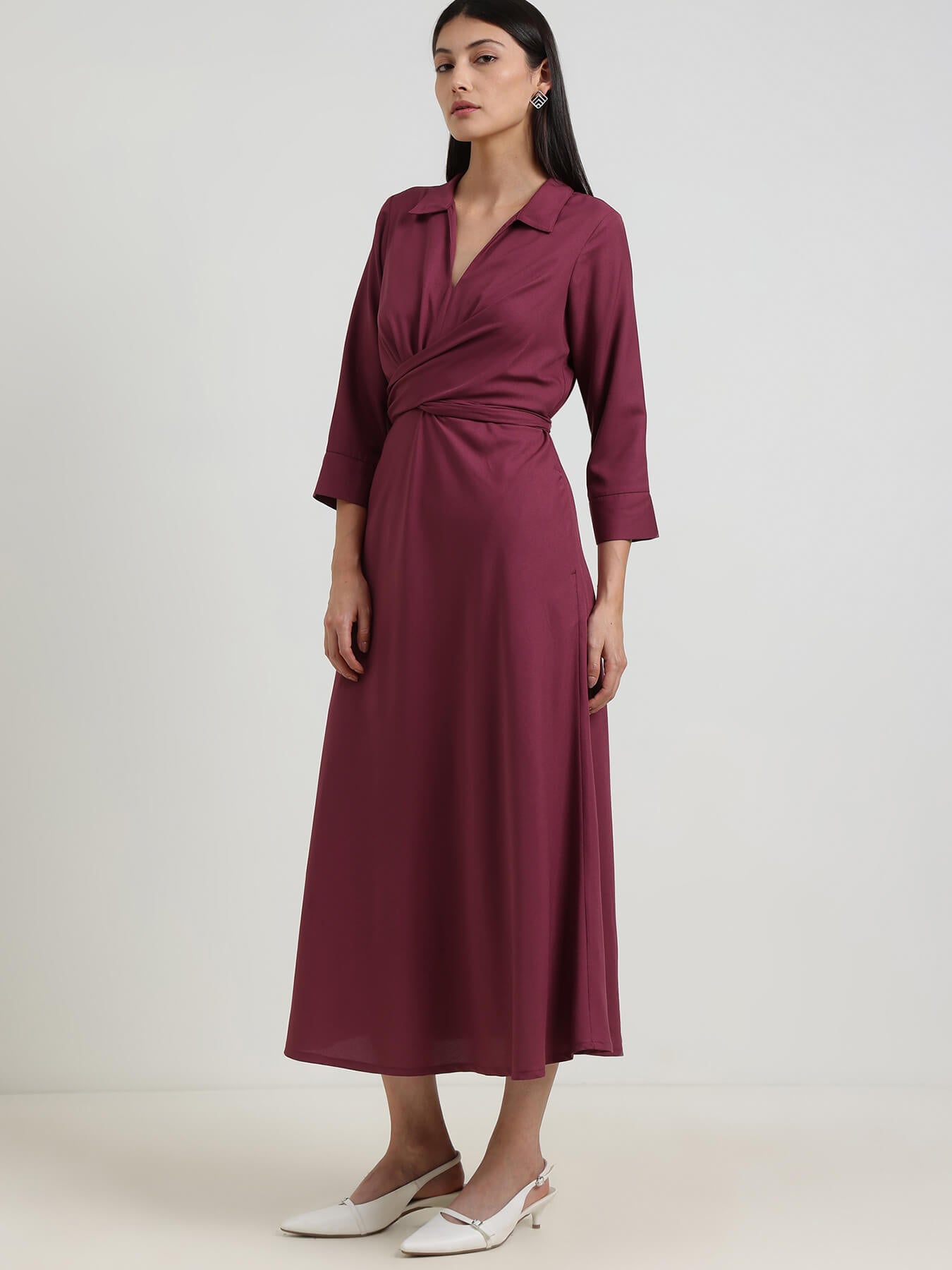 Flare & Fit Midi Dress - Wine
