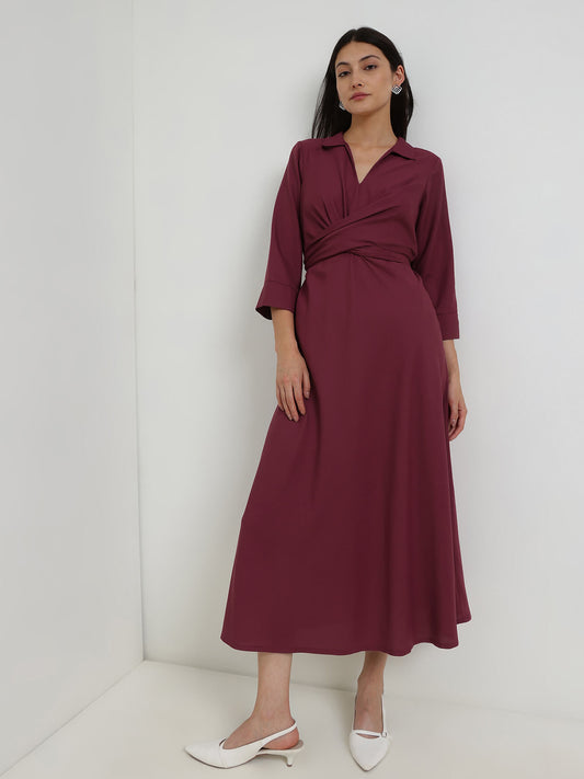 Flare & Fit Midi Dress - Wine