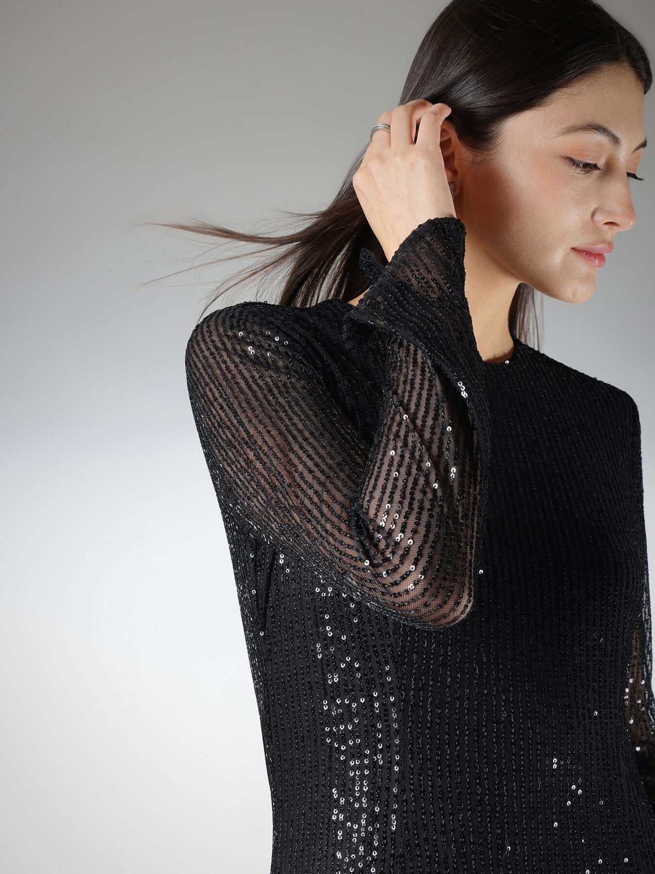 Sequin A-line Dress - Black