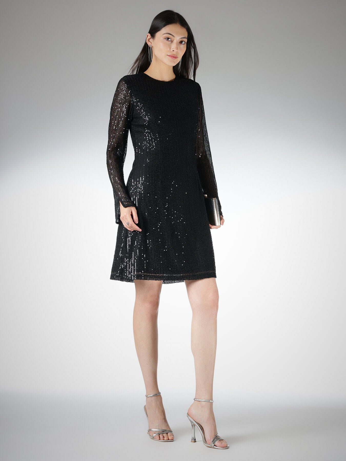 Sequin A-line Dress - Black