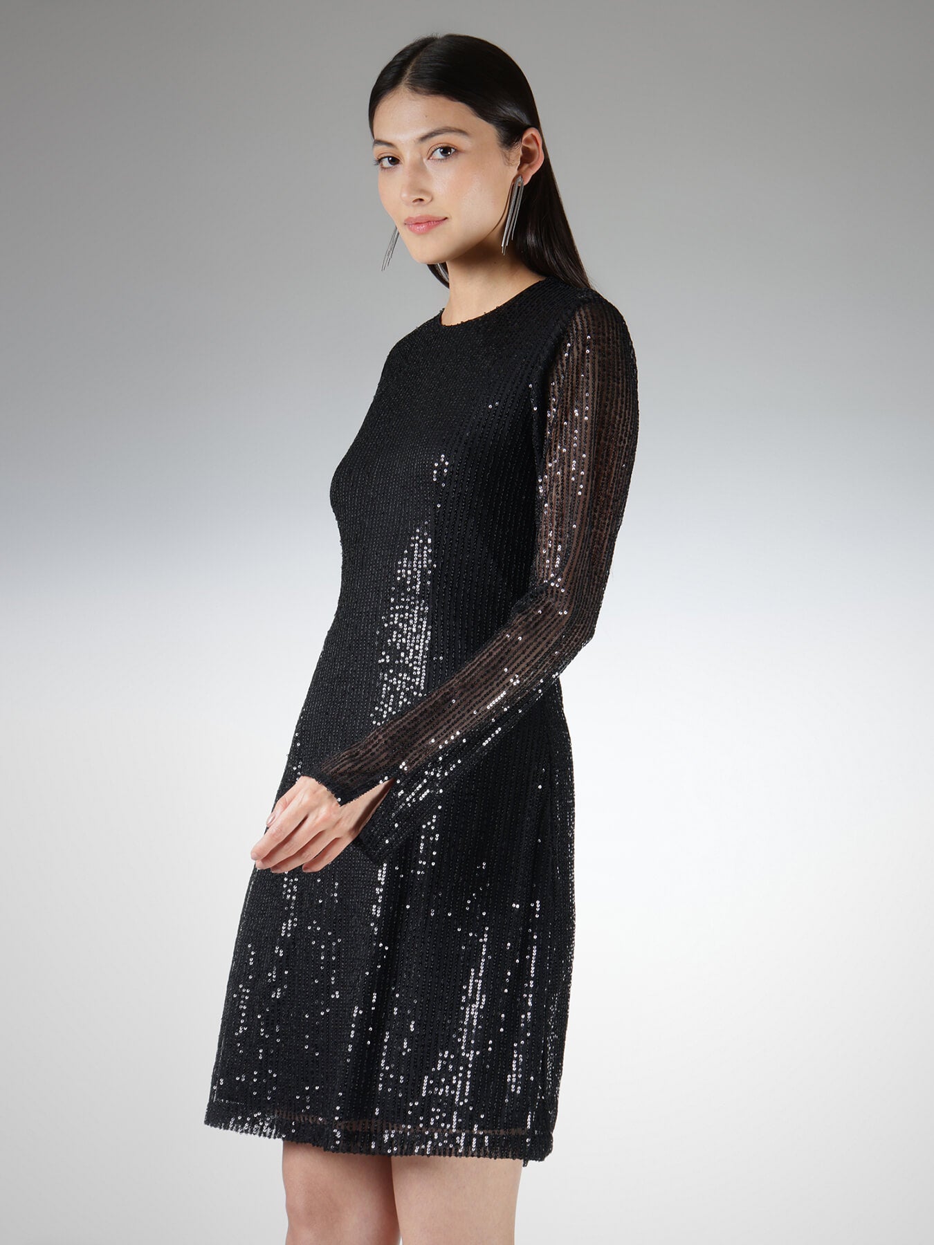 Sequin A-line Dress - Black