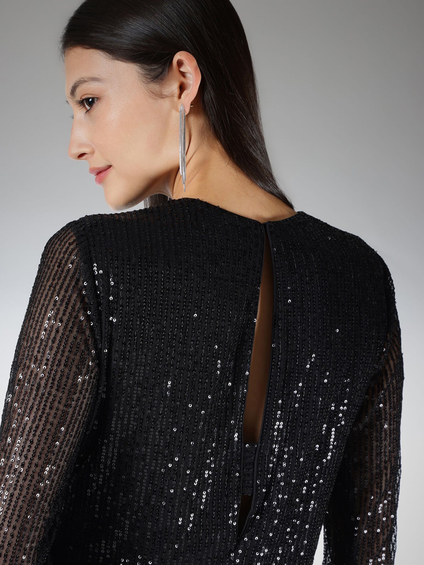 Sequin A-line Dress - Black