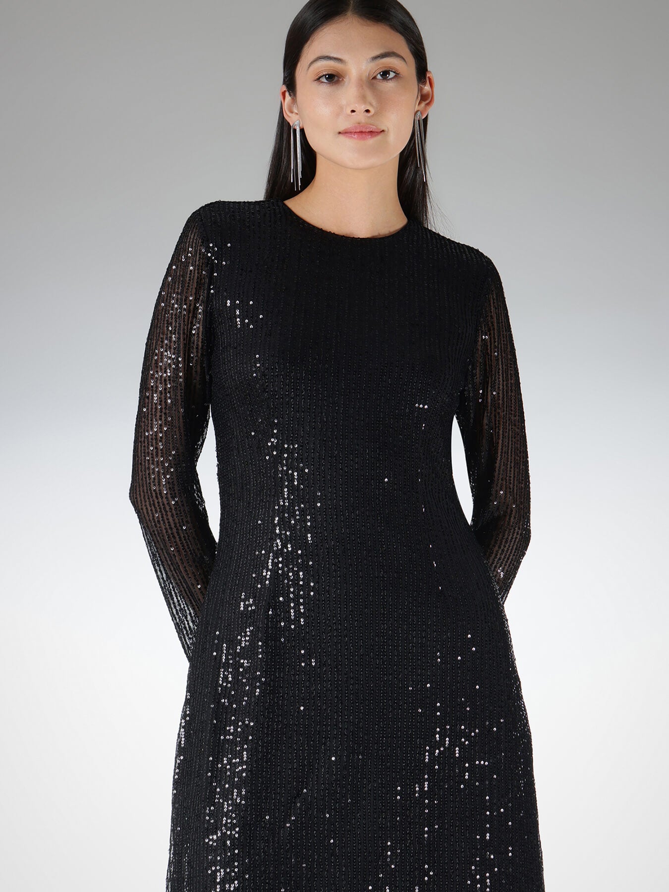 Sequin A-line Dress - Black