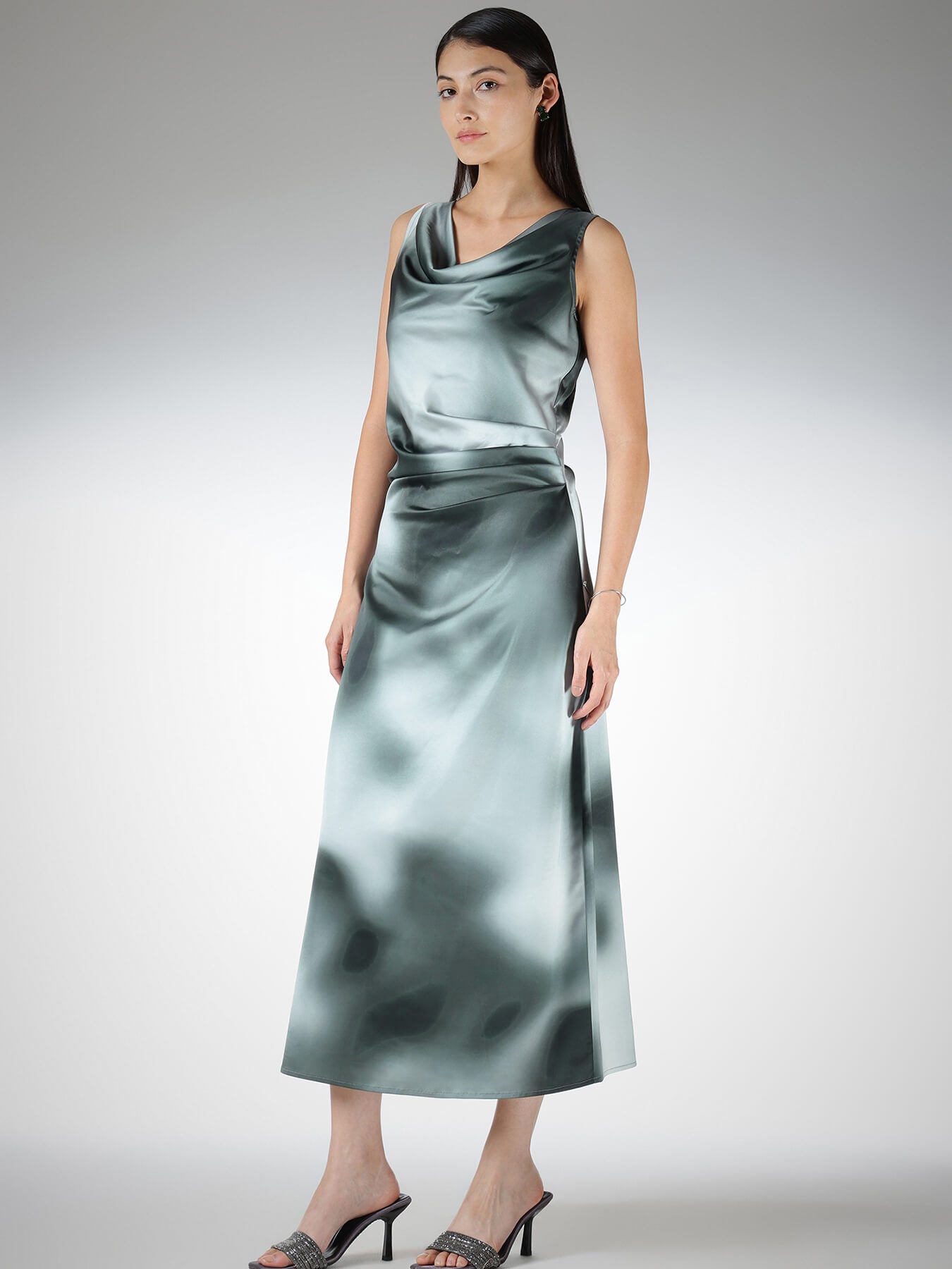 Satin Ombre A-Line Dress - Olive