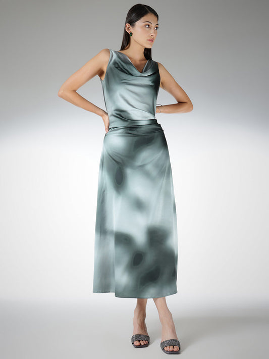 Satin Ombre A-Line Dress - Olive