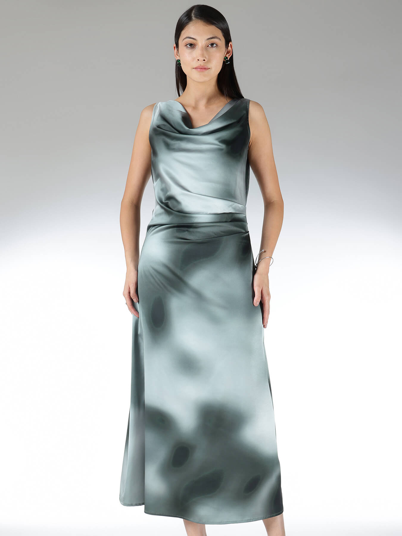 Satin Ombre A-Line Dress - Olive